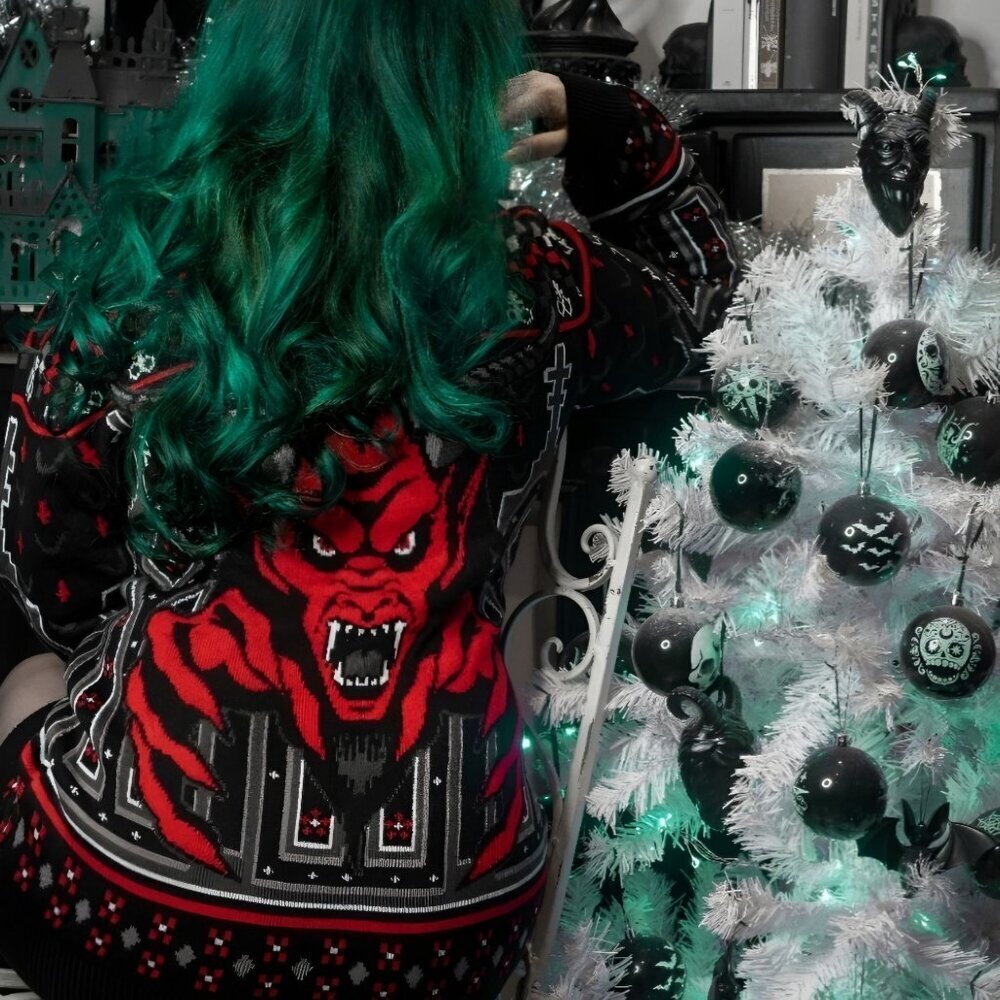 Killstar Black, Red & Gray Gothic Cathedral Knit Sweater - Picture 7 of 13